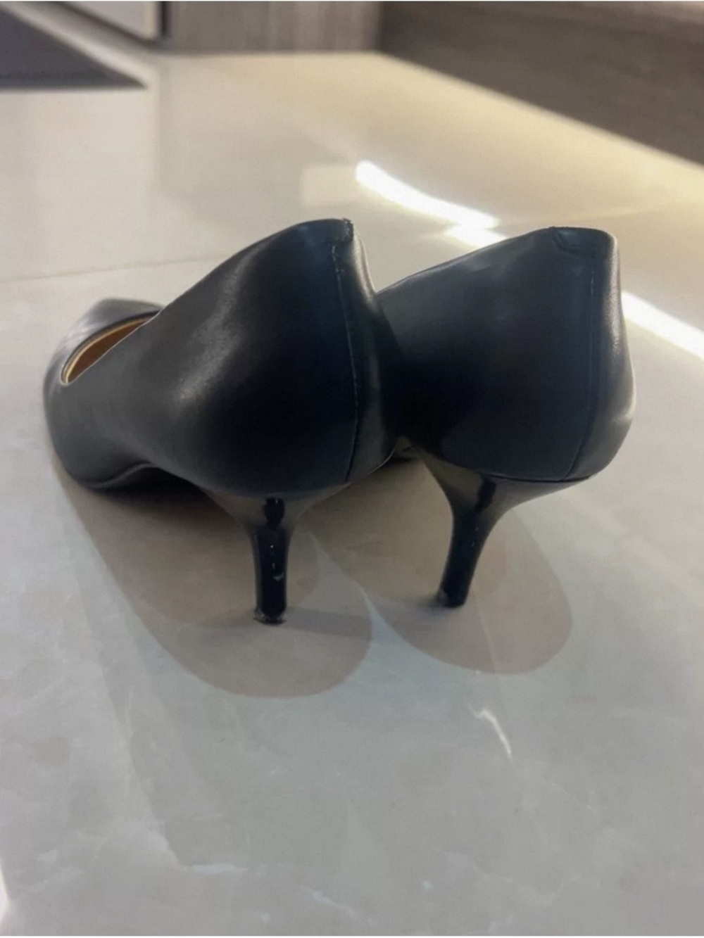 Elegant Black Leather Kitten Heel Pumps for Women